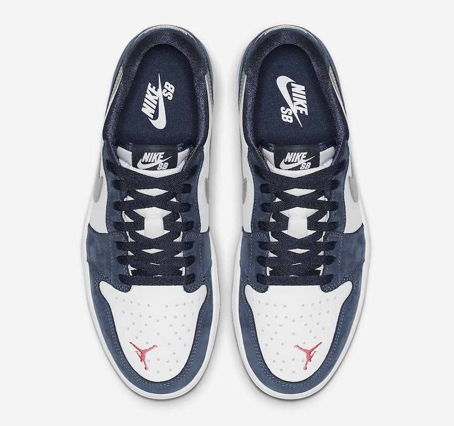 Nike SB x Air Jordan 1 Low Midnight Navy White Ember Glow Metallic Silver